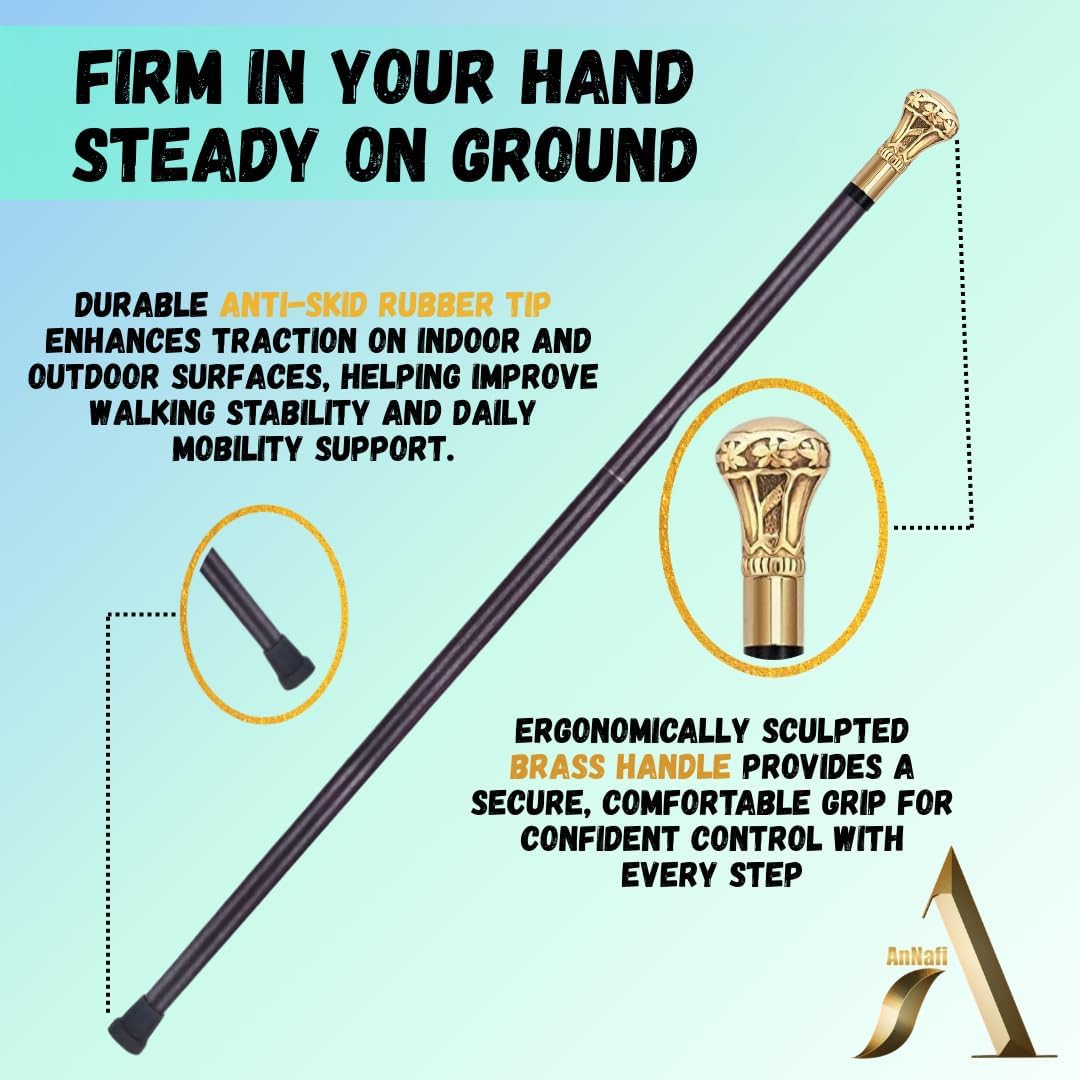 AnNafi® Replica of Bat Masterson Cane| Decorative Defense Victorian Canes and Walking Sticks for Men & Women |Pewter Brass Handle Unisex Derby Cane| Lightweight Sturdy Folding Classic Walking Stick‼️good condition and little dirt‼️